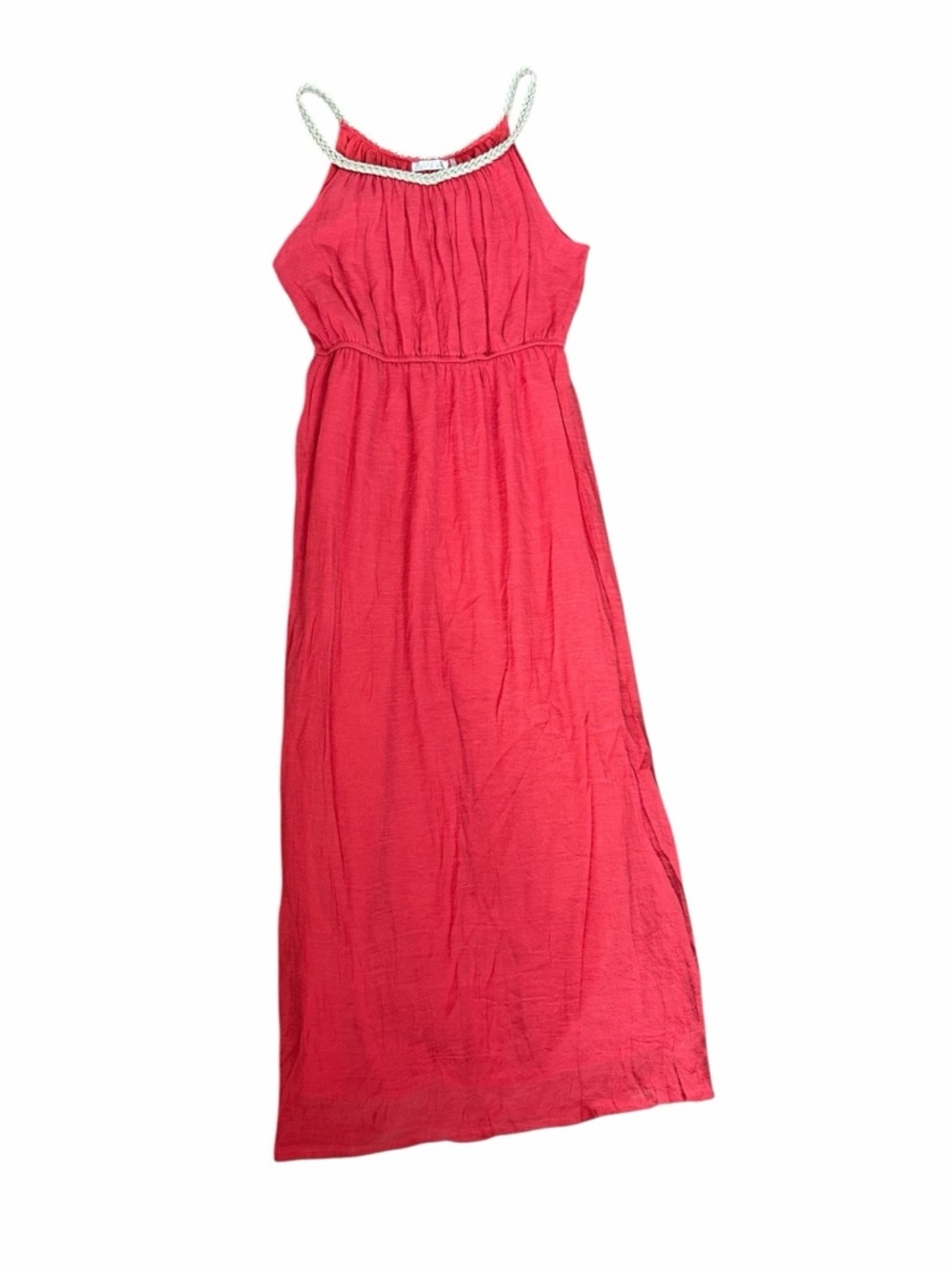 Vasna Coral Maxi Dress Braided Round Neck Greek Vacation Women’s Sz Medium